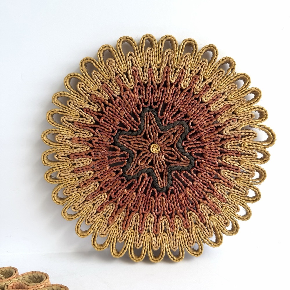 Vtg Raffia Straw Wicker Rattan Trivets Hot Pad Wall Decor Boho 3 Pc Cottagecore - Picture 4 of 7